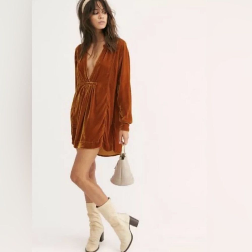 Free People x CP Shades Women's Jacey Brown Velvet Tunic Dress Large